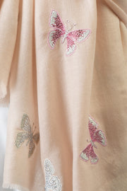 Frida Creole Pink Butterfly Embroidered Pure Cashmere Stole