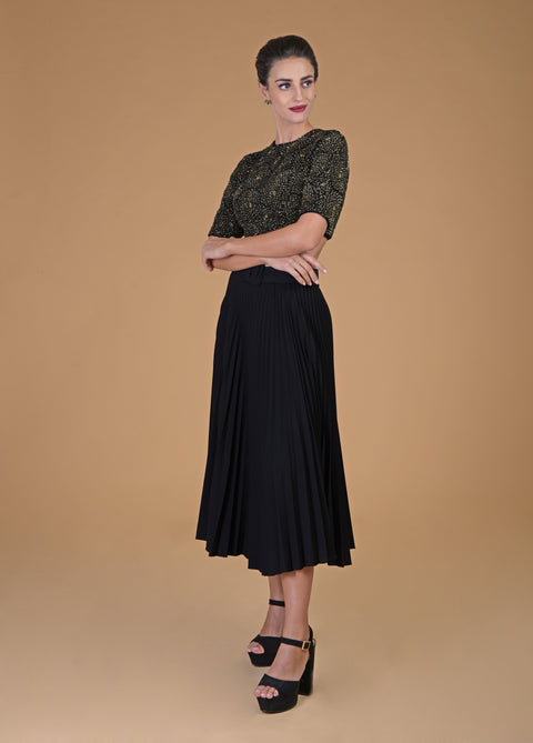 TARA - Black Gold Hand Embroidered Blouse
