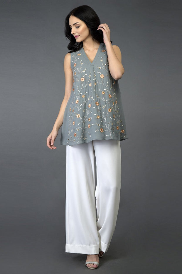 DOVE GREY FLORAL TUNIC TOP