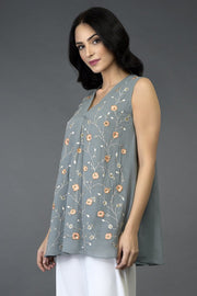 DOVE GREY FLORAL TUNIC TOP