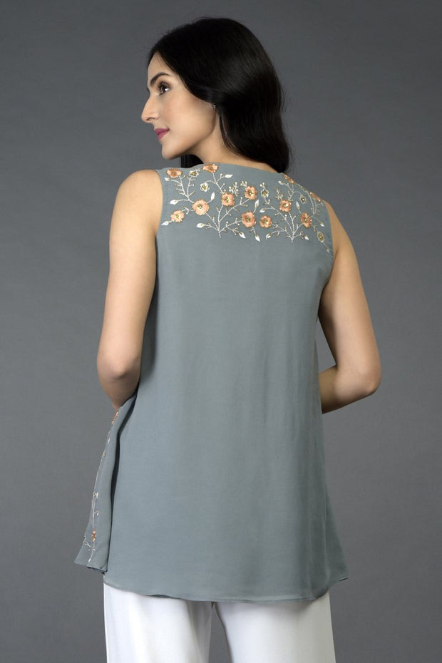 DOVE GREY FLORAL TUNIC TOP