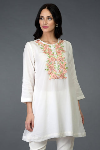 WHITE GOLD FLORAL TUNIC TOP