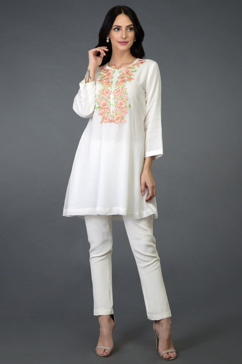 WHITE GOLD FLORAL TUNIC TOP