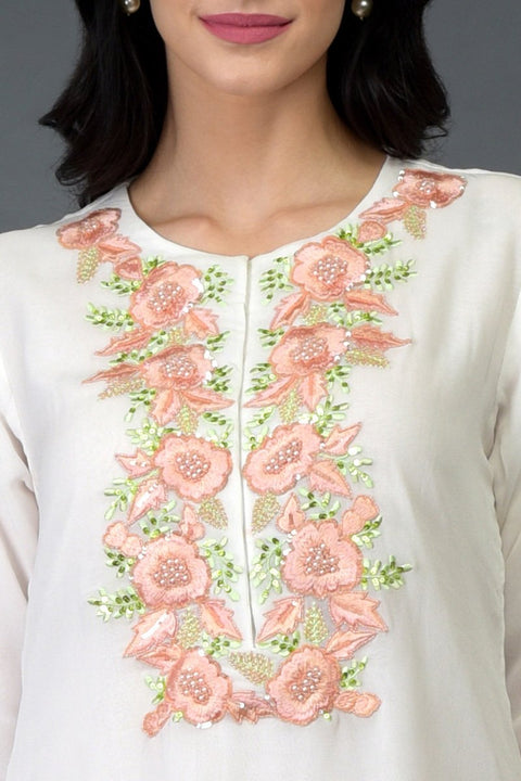 WHITE GOLD FLORAL TUNIC TOP