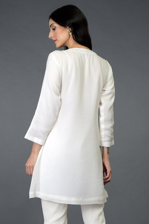 WHITE GOLD FLORAL TUNIC TOP