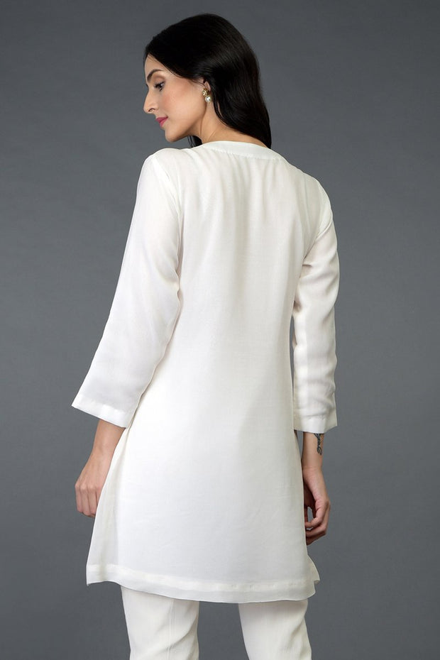 WHITE GOLD FLORAL TUNIC TOP