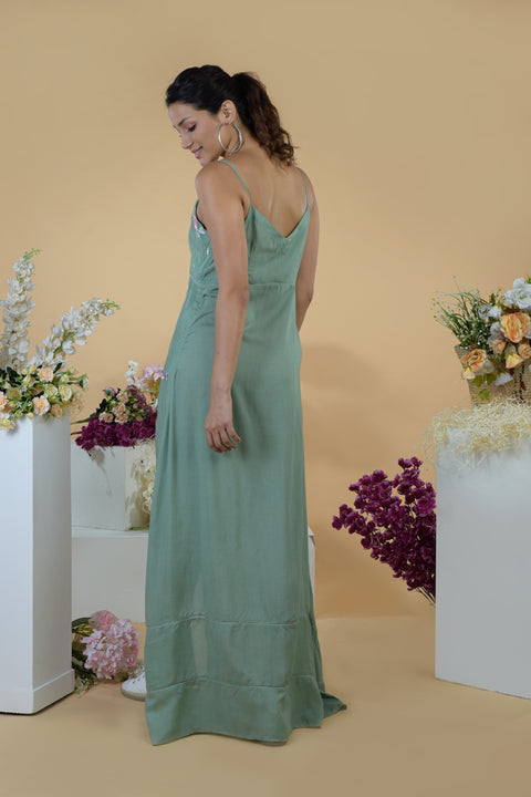 Adeline Green Embroidered Slit Dress