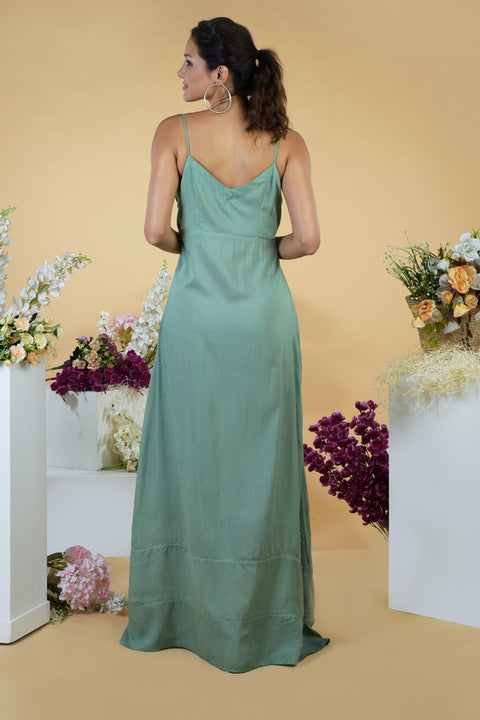 Adeline Green Embroidered Slit Dress