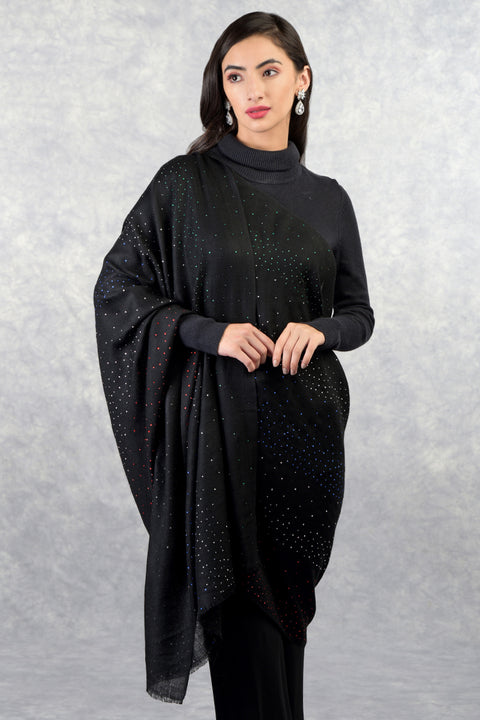 Ira Black Starry Night Swarovski Pure Cashmere Stole