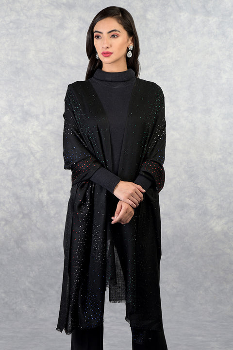 Ira Black Starry Night Swarovski Pure Cashmere Stole