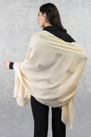 Ira Cream Floral Swarovski Pure Cashmere Stole