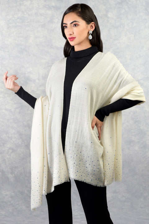 Ira Ivory Twinkle Swarovski Pure Cashmere Stole