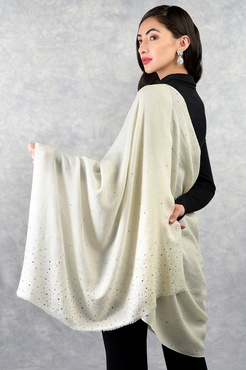 Ira Ivory Twinkle Swarovski Pure Cashmere Stole