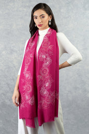 Frida Fuchsia Rose Floral Embroidered Pure Cashmere Stole