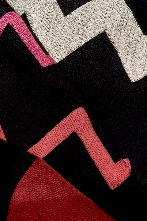 Frida Black Chevron Embroidered Pure Cashmere Stole