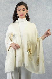 Ivory Starburst Embroidered Pure Cashmere Stole