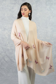 Frida Creole Pink Butterfly Embroidered Pure Cashmere Stole