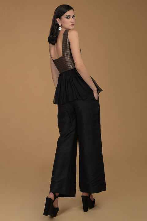 Brocade Silk Peplum And Wide Leg Pants Suit