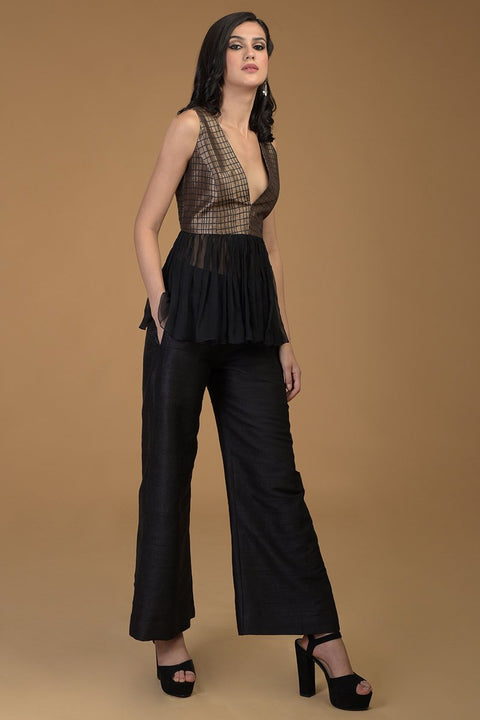 Brocade Silk Peplum And Wide Leg Pants Suit
