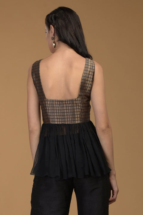 Brocade Silk Peplum And Wide Leg Pants Suit