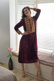 Rose Maroon Gold Kashmiri Tilla Embroidered Dress