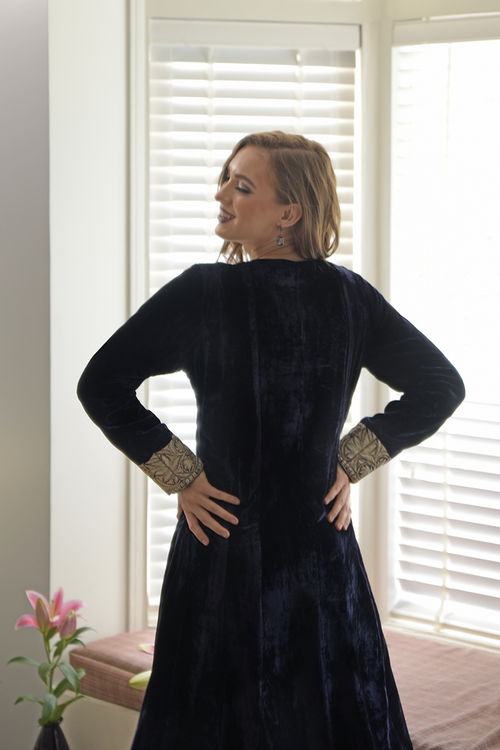 Midnight Blue Silver Kashmiri Tilla Embroidered Dress
